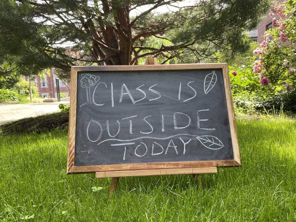 Class is Outside Today sign